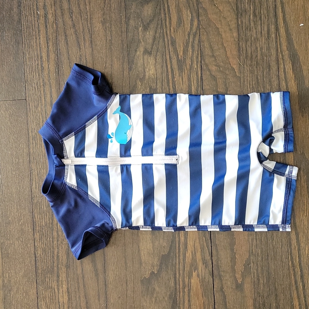 Floatimini Baby Boy Short Sleeve Half Zip One Piece Swim Sunsuit, 6M w/ UPF 50+